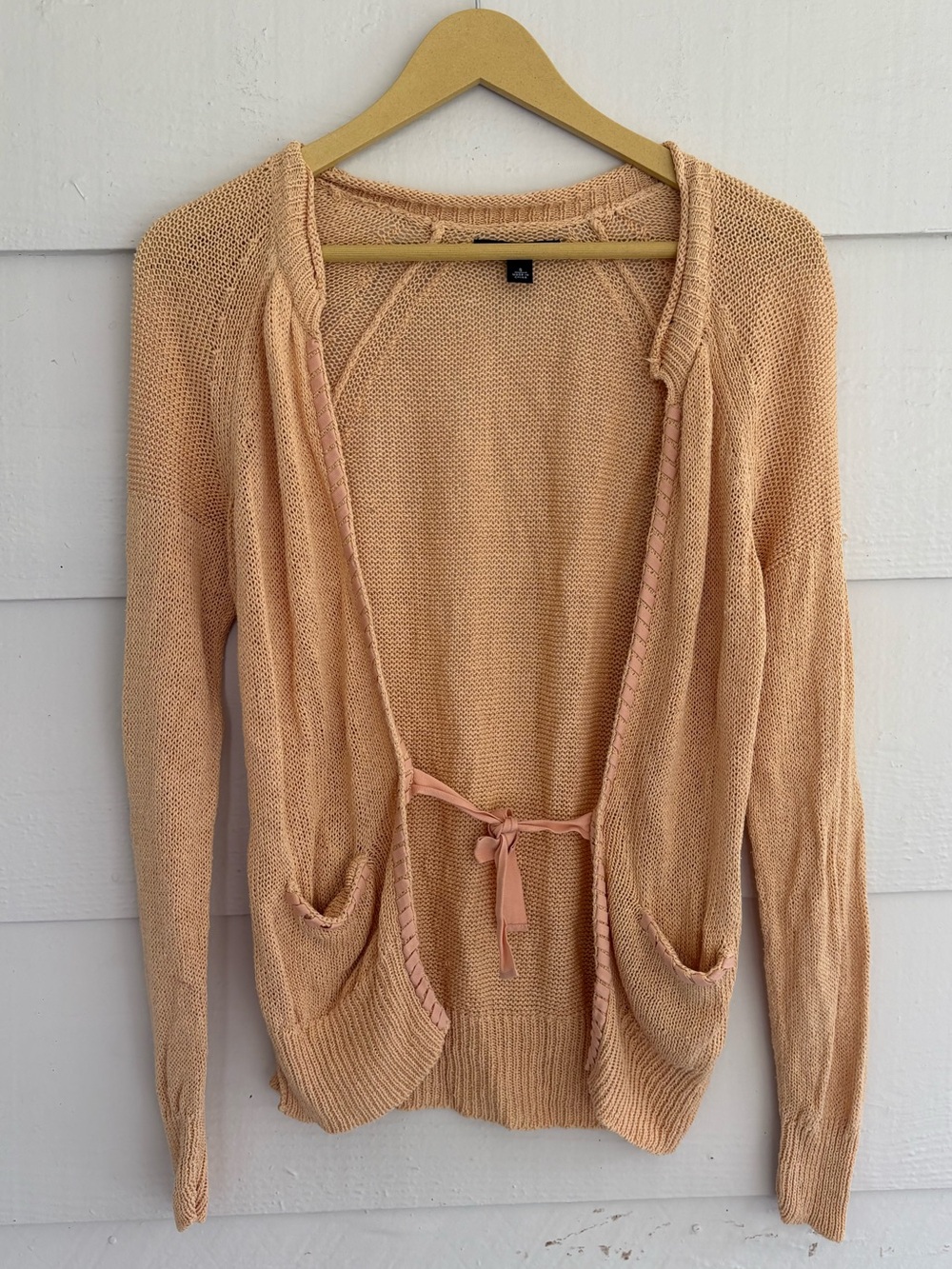Banana Republic Linen Silk Open Knit Cardigan Small Peach Tie Front Y2K